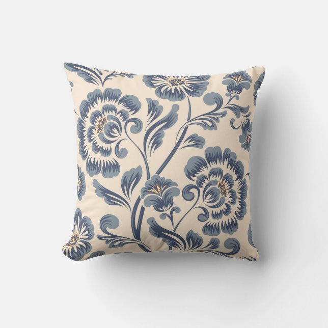 Blue Floral Throw Pillow (Front)