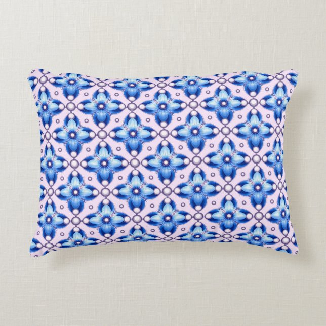 Blue Floral Tile Pattern With Pearl Accents  Decorative Cushion (Front)