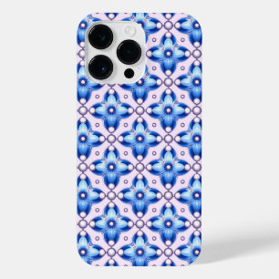 Blue Floral Tile Pattern With Pearl Accents  iPhone 14 Pro Max Case