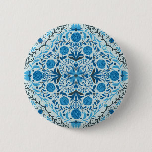 Blue floral tiles 6 cm round badge