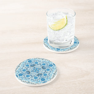 Blue floral tiles coaster