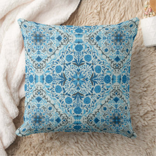 Blue floral tiles cushion