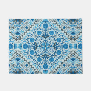 Blue floral tiles doormat