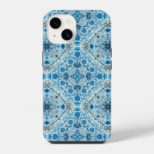Blue floral tiles iPhone 14 case
