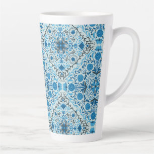 Blue floral tiles latte mug