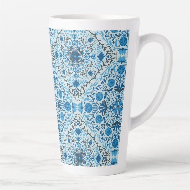 Blue floral tiles latte mug (Right)