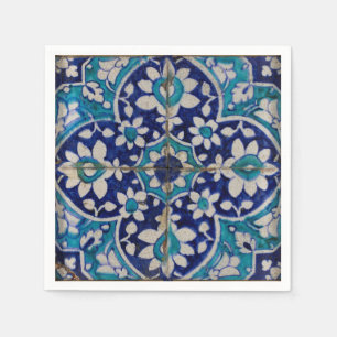Blue Floral Tiles Paper Napkins