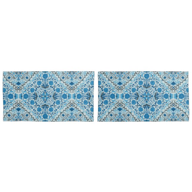 Blue floral tiles pillowcase (Front-Set)