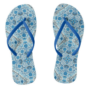 Blue floral tiles thongs