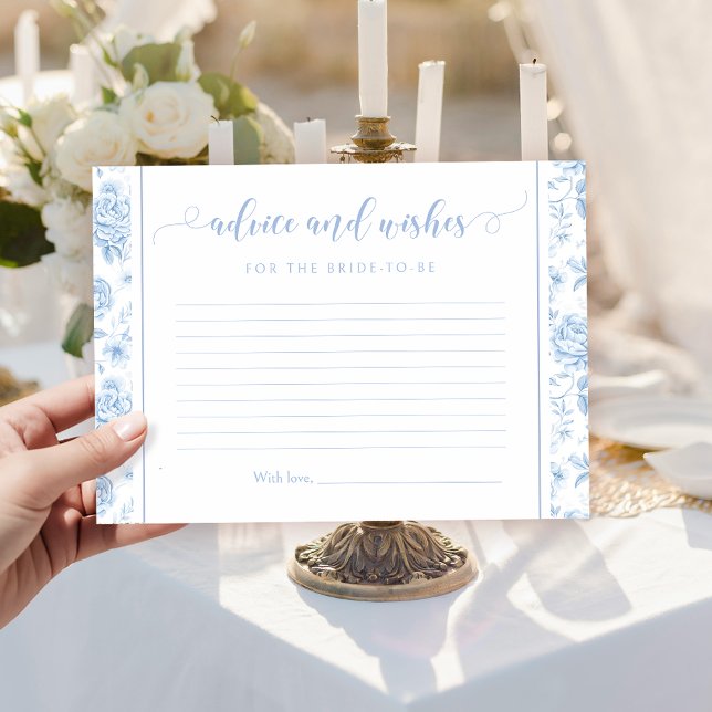 Blue Floral Toile Bridal Shower Advice and Wishes Enclosure Card (Creator Uploaded)