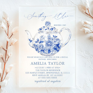 Blue Floral Toile Bridal Shower Clear Acrylic Invitations
