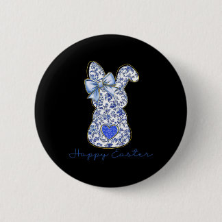 Blue Floral Toile Chinoiserie Bunny Easter For Gir 6 Cm Round Badge