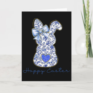 Blue Floral Toile Chinoiserie Bunny Easter For Gir Card
