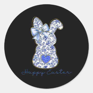 Blue Floral Toile Chinoiserie Bunny Easter For Gir Classic Round Sticker