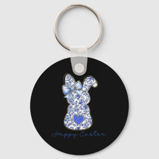 Blue Floral Toile Chinoiserie Bunny Easter For Gir Key Ring