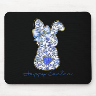 Blue Floral Toile Chinoiserie Bunny Easter For Gir Mouse Pad