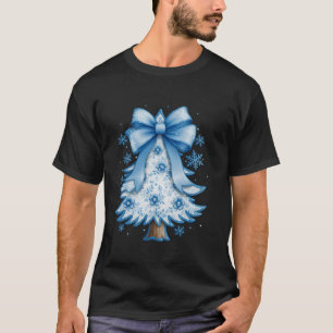 Blue Floral Toile Coquette Bow Chinoiserie Christm T-Shirt