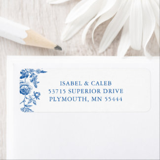 Blue Floral Toile de Jouy Wedding Return Address Label
