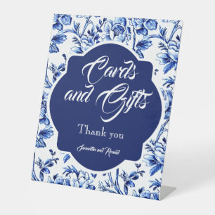 Blue Floral Toile Wedding Cards and Gifts Tabletop Pedestal Sign