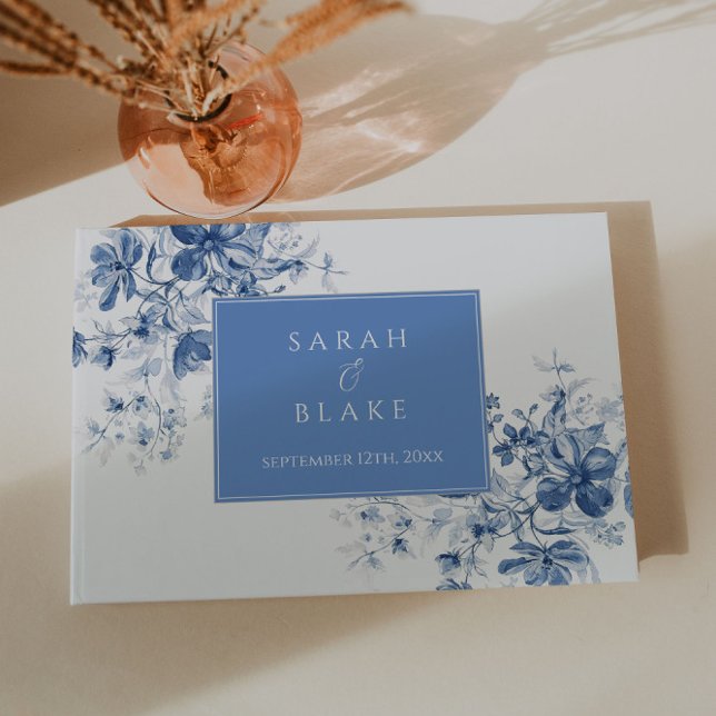 Blue Floral Toile Wedding Guest Book (Creator Uploaded)
