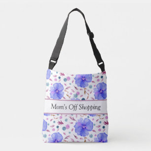 Blue Floral Tote Bag Custom Name Bag