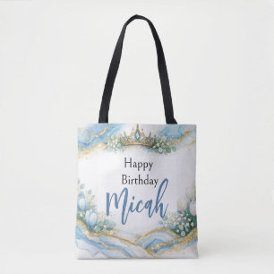 Blue Floral Tulips Baby's Breath Agate Gold Modern Tote Bag