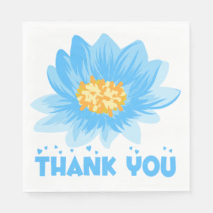 Blue Floral Turquoise Thank You Flower Wedding Napkin