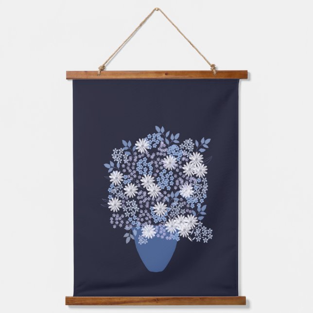 Blue floral vase hanging tapestry (Front)