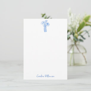 Blue Floral Vase Line Art Doodle Personalised Name Card