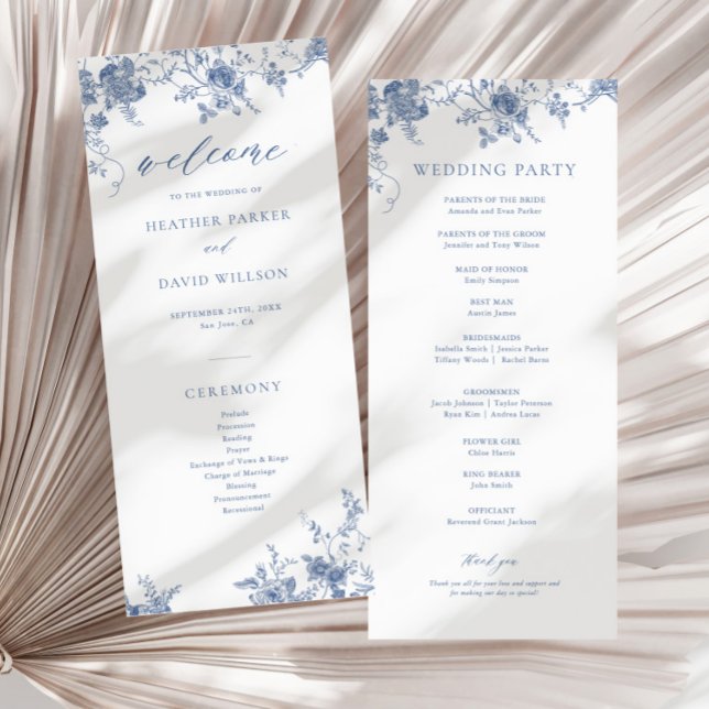 Blue Floral Victorian Classic Wedding Program (Creator Uploaded)