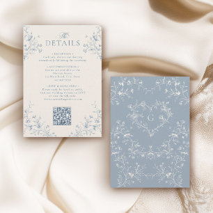 Blue Floral Victorian Heart Crest Monogram Wedding Enclosure Card