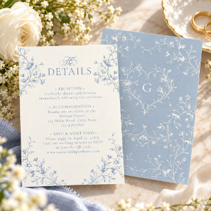 Blue Floral Victorian Heart Monogram Wedding Enclosure Card