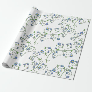 Blue floral Vine Wrapping Paper