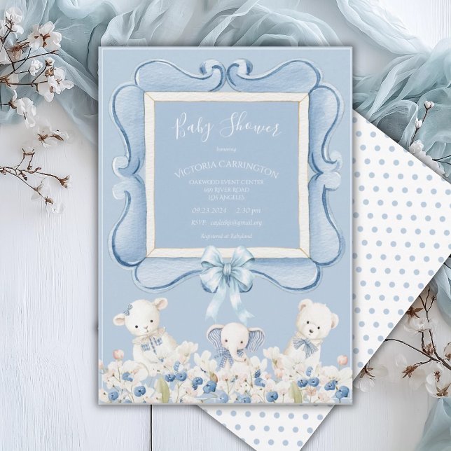 Blue Floral Vintage Animals  Baby Shower Invitation (Creator Uploaded)