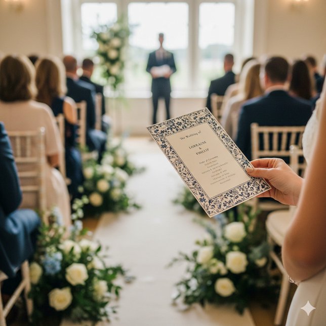 Blue Floral vintage Delaware Chinoiserie wedding Program (Blue Floral vintage Delaware Chinoiserie wedding Program.)