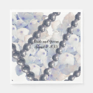 Blue Floral Vintage Pearls Wedding Paper Napkins