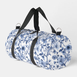 Blue Floral Vintage Toile Pattern Duffle Bag