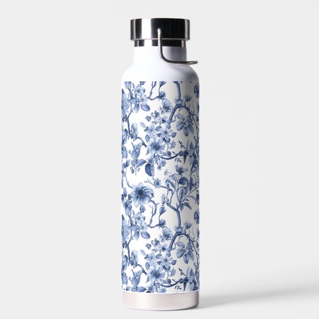 Blue Floral Vintage Toile Pattern  Water Bottle (Left)