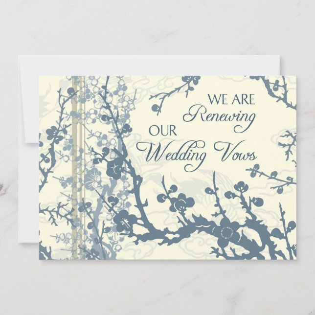 Blue Floral Vow Renewal Ceremony Invitation Card (Front)