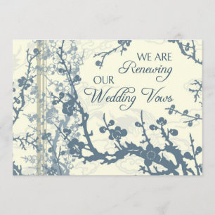 Blue Floral Vow Renewal Ceremony Invitation Card