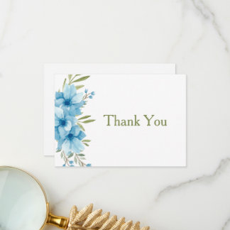 Blue Floral Water Colour Thank You Card