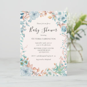 Blue Floral Watercolor Baby Shower Invitation