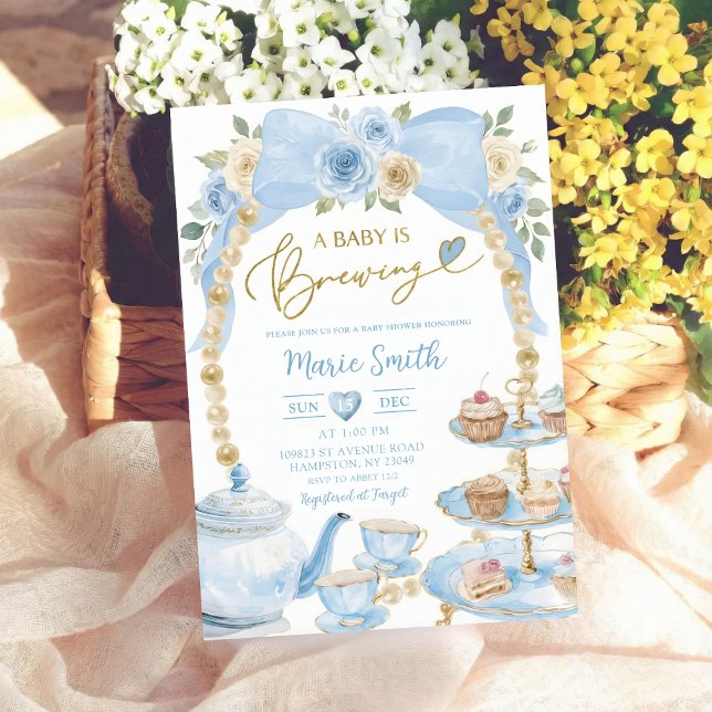 blue floral watercolor baby shower tea coquette invitation (Creator Uploaded)