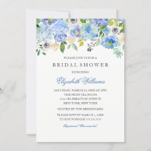 Blue Floral Watercolor Bridal Shower Invitation