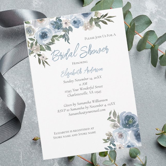 Blue Floral Watercolor  Bridal Shower Invitation (Creator Uploaded)