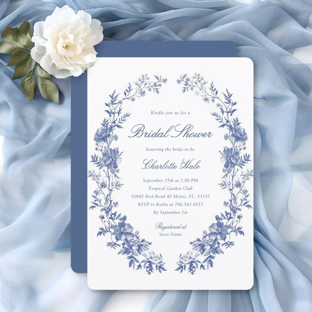 Blue Floral Watercolor Bridal Shower  Invitation (Creator Uploaded)