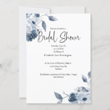 Blue Floral Watercolor Bridal Shower Invitation