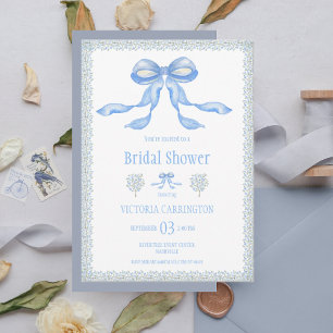 Blue Floral Watercolor Bridal Shower Wedding Invitation