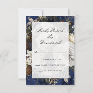 Blue Floral Watercolor Christmas RSVP Invitation