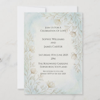 Blue Floral Watercolor Elegant Wedding Invitation